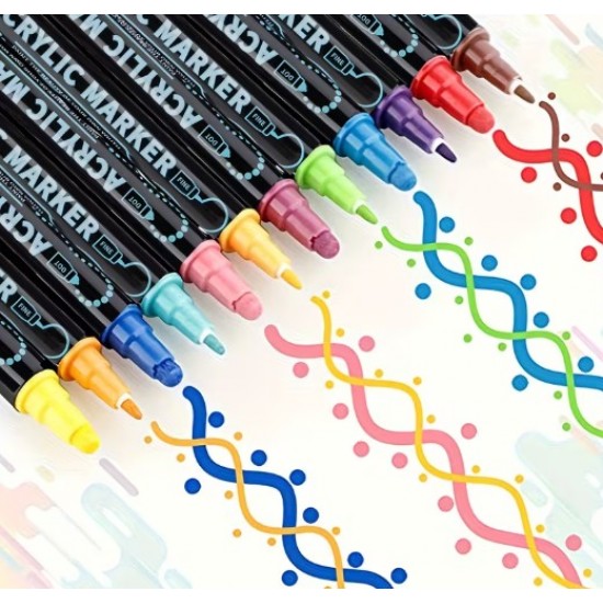 Marker Acrylic 12 Color ,Dual Tip Paint Marker Acrylic 12 Color ,Dual Tip Paint